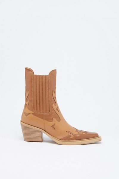 Leather Contrast Ankle Western Boot