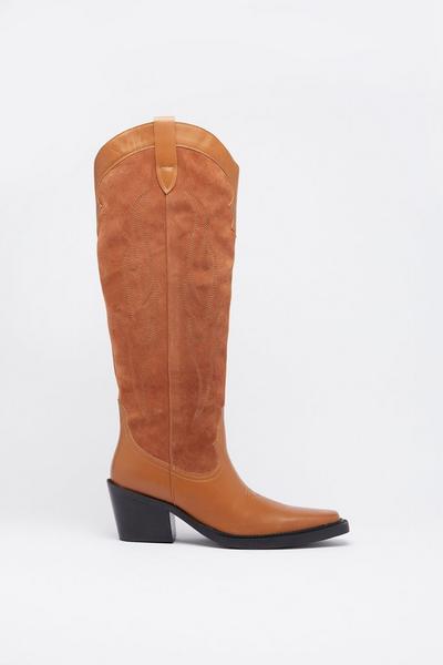 Leather & Suede Knee High Western Boot