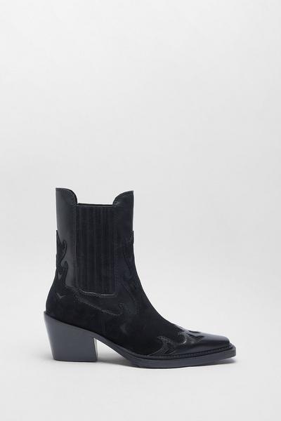 Suede Contrast Ankle Western Boot
