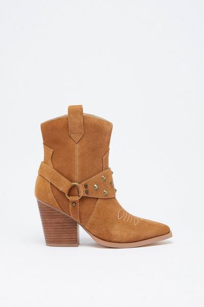 Suede Harness Detail Ankle Cowboy Boot