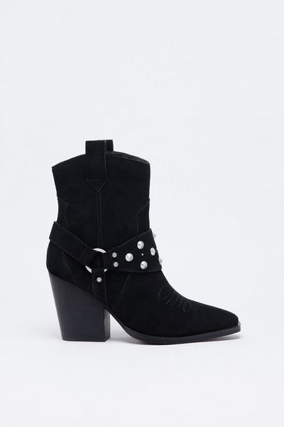 Suede Harness Detail Ankle Cowboy Boot