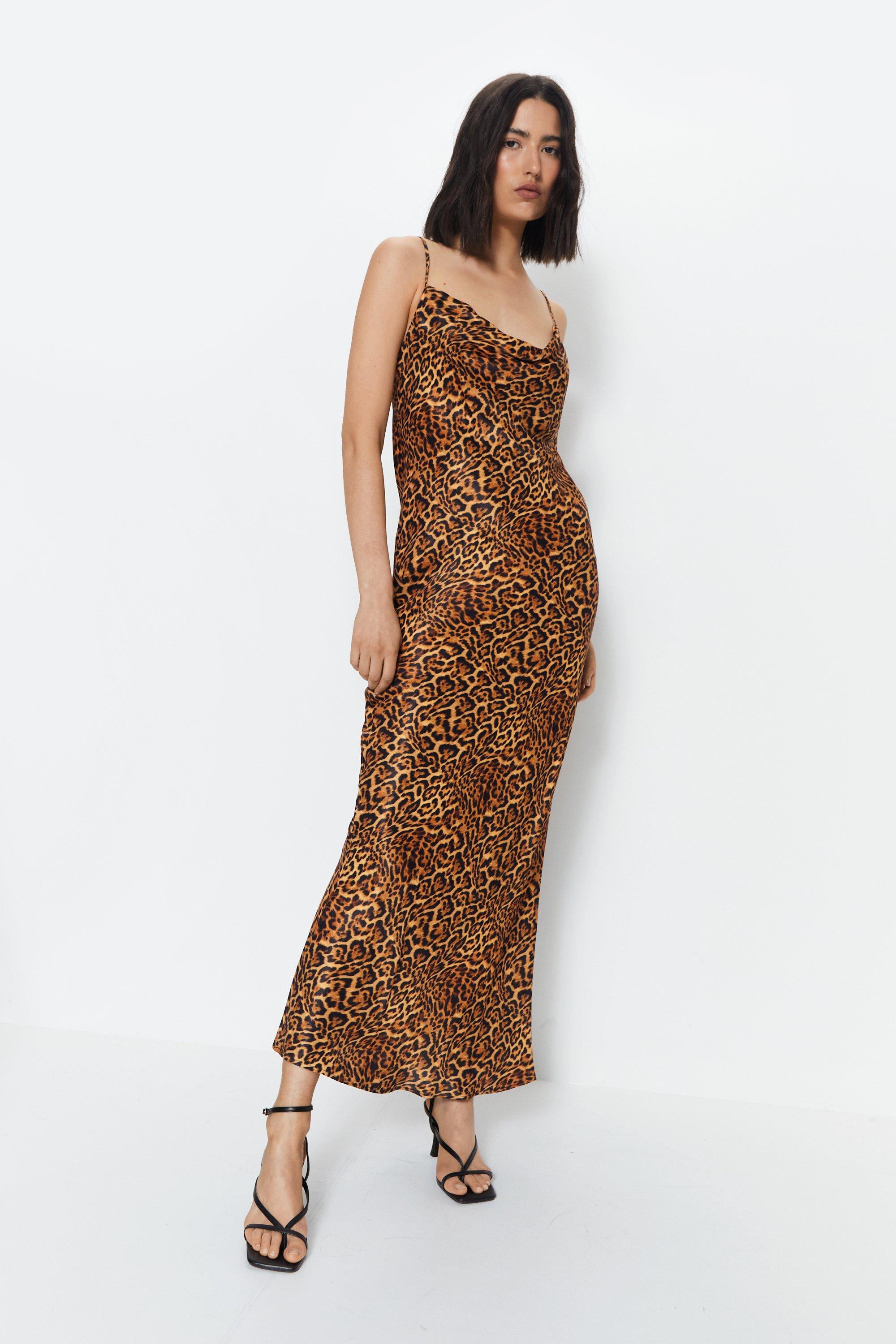 Leopard Print Cowl Slip Dress