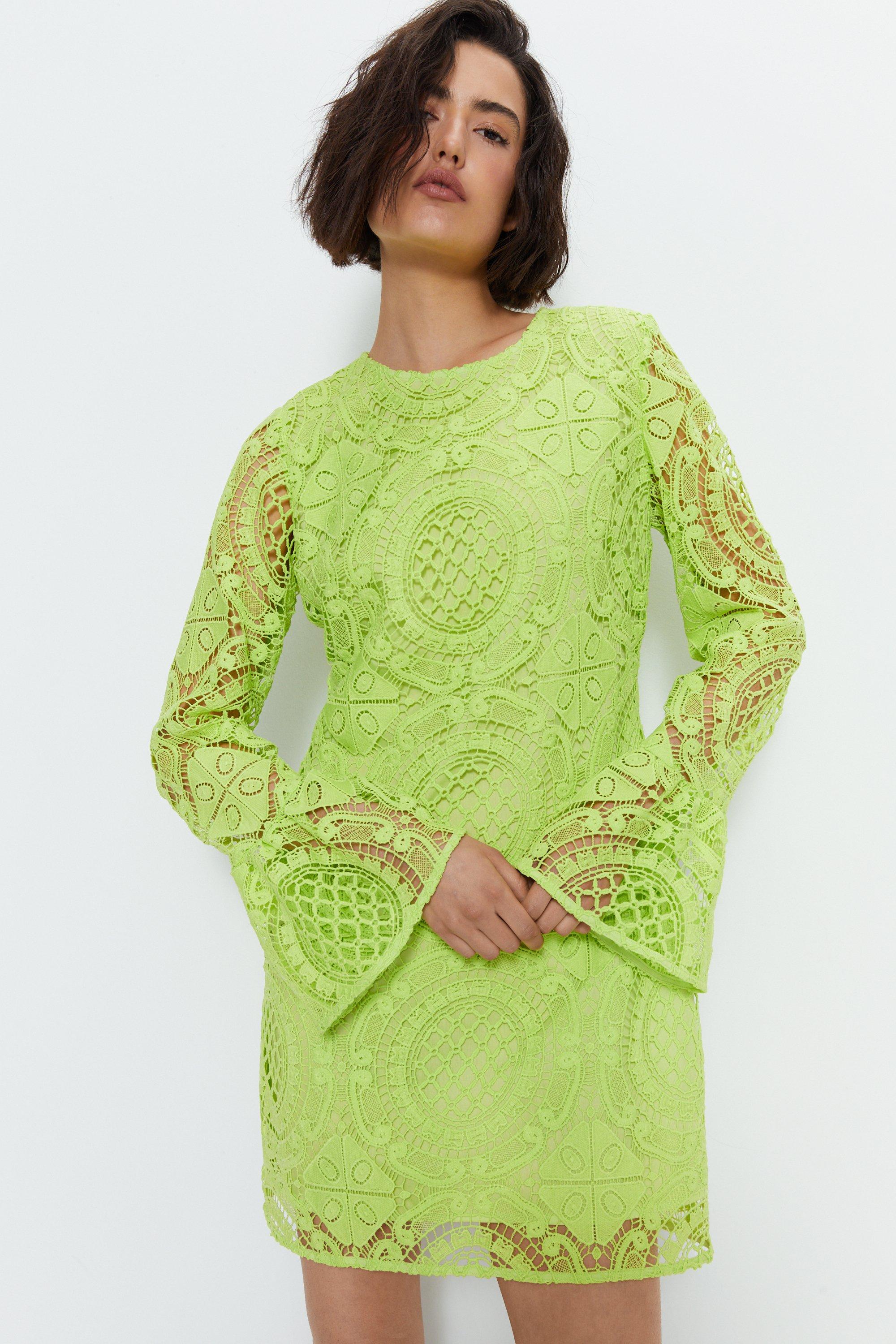 Lace Flute Sleeve Mini Dress