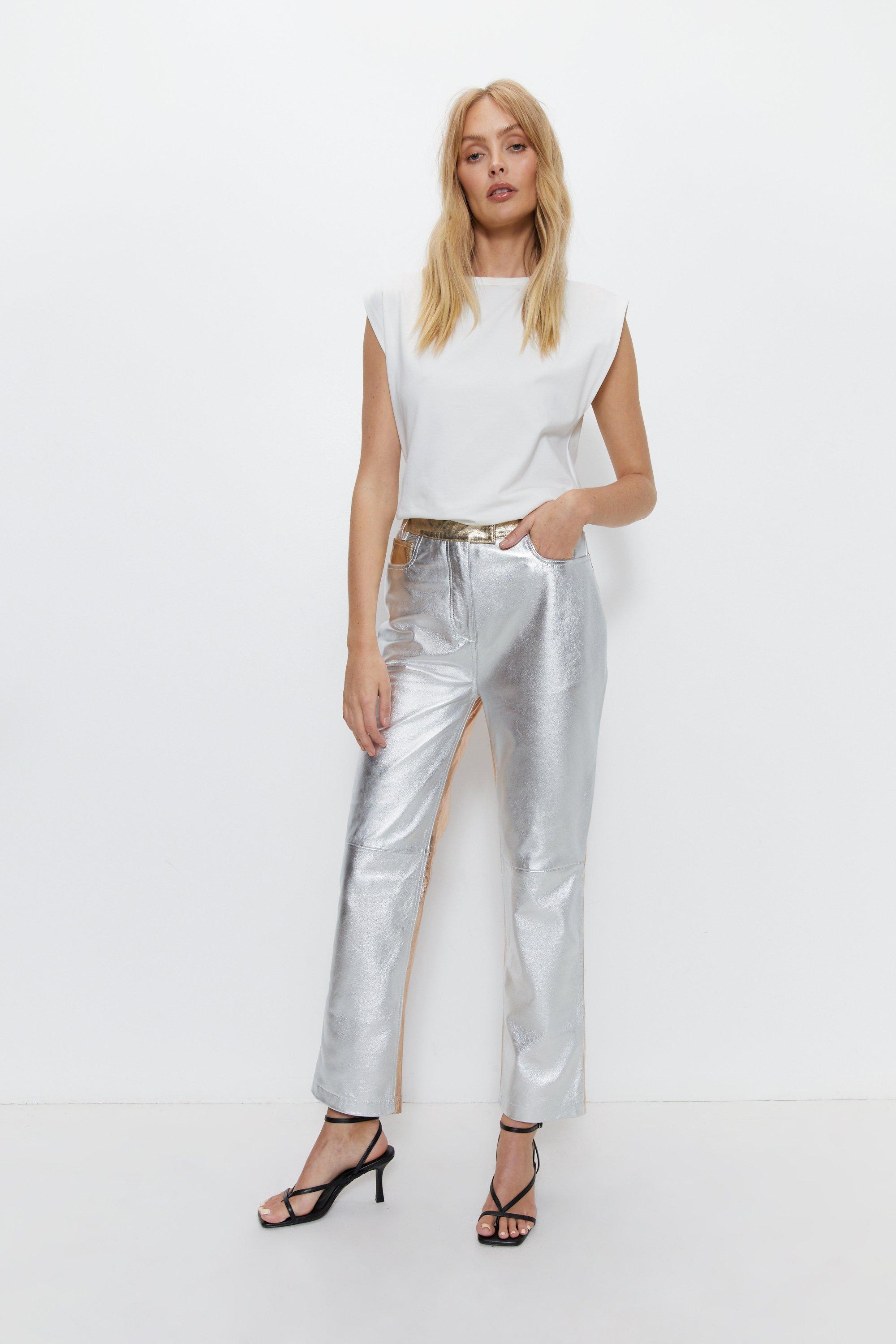 Real Leather Mixed Metallic Trouser