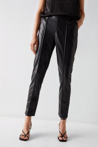 ASOS DESIGN Petite stretch faux leather flare trouser in black
