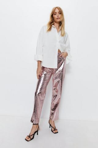 Faux Leather Straight Trousers