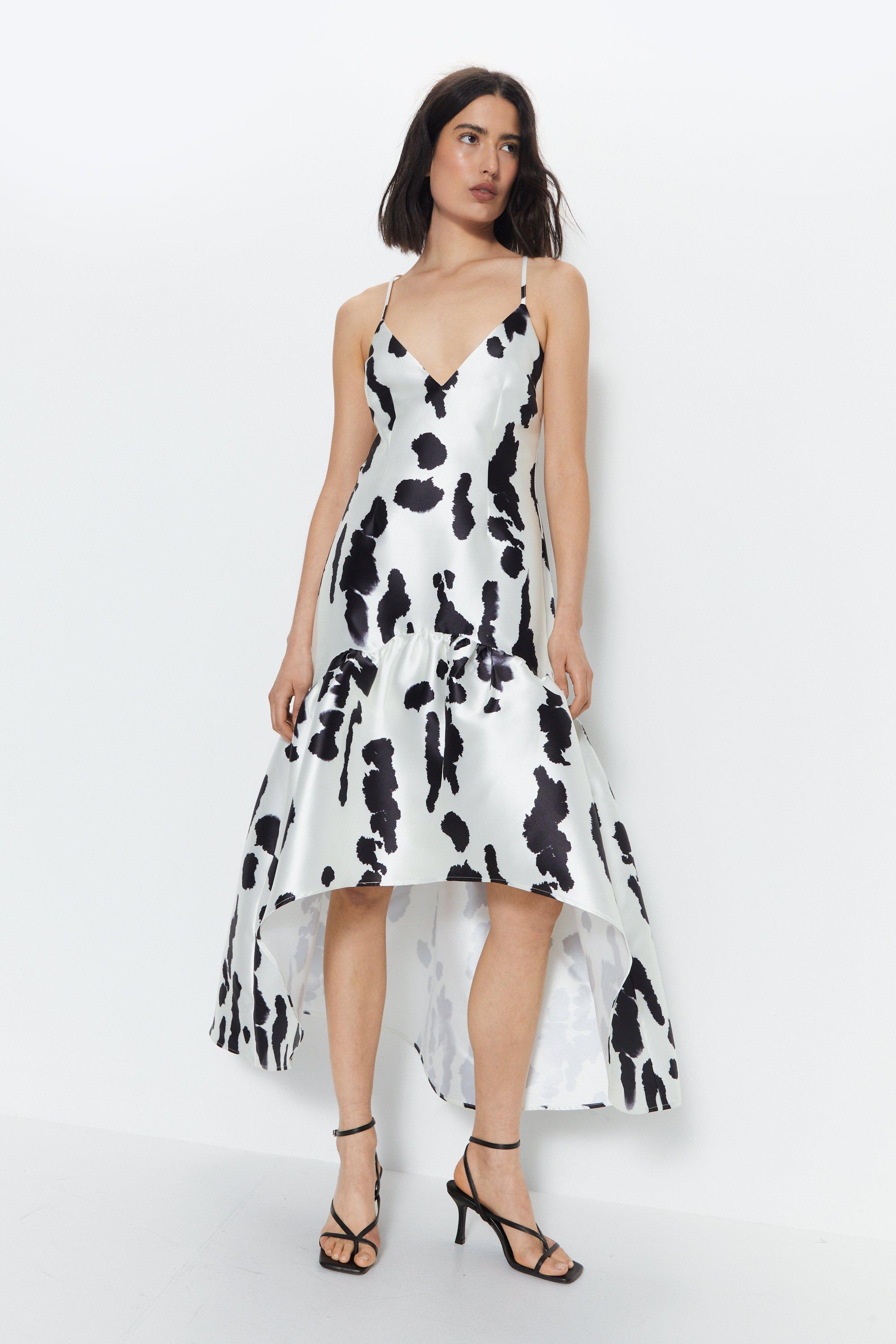 Abstract Print Satin Twill Structured Midi Dress