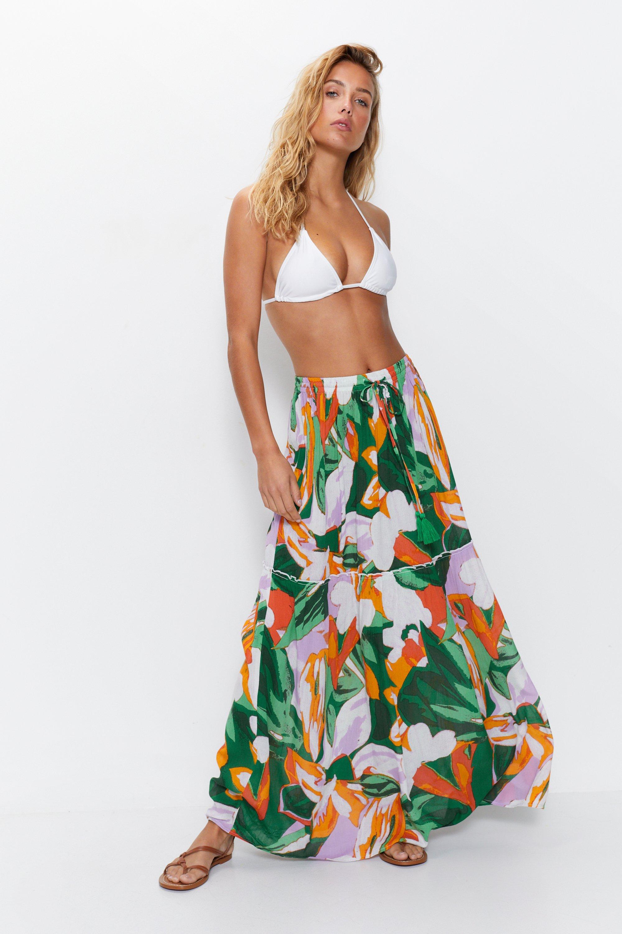 Tropical Tiered Maxi Beach Skirt