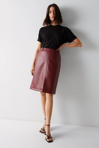 Textured Faux-Leather Pencil Midi Skirt