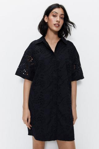 Product Broderie Mini Shirt Dress black