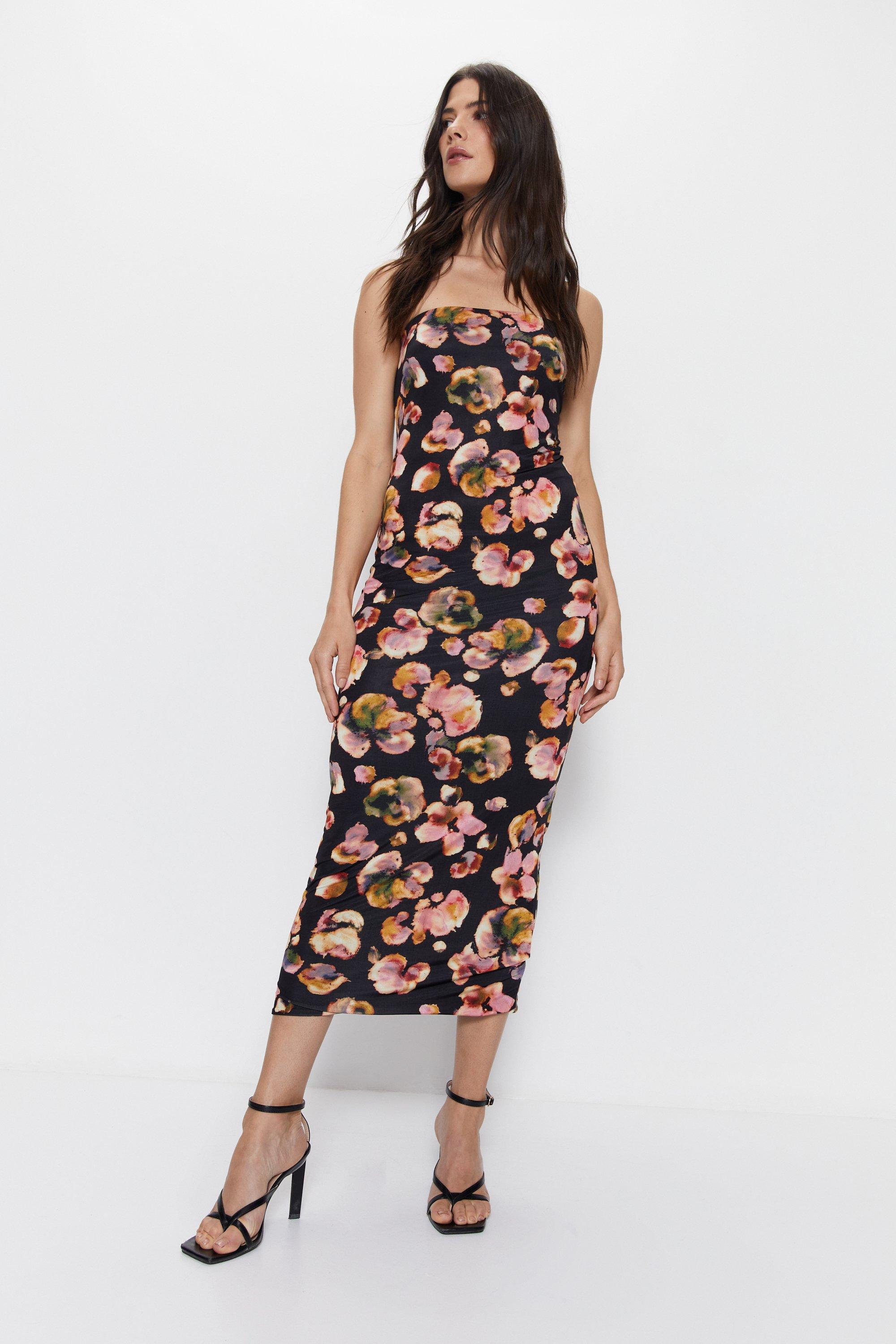Blurred Floral Bandeau Maxi Dress