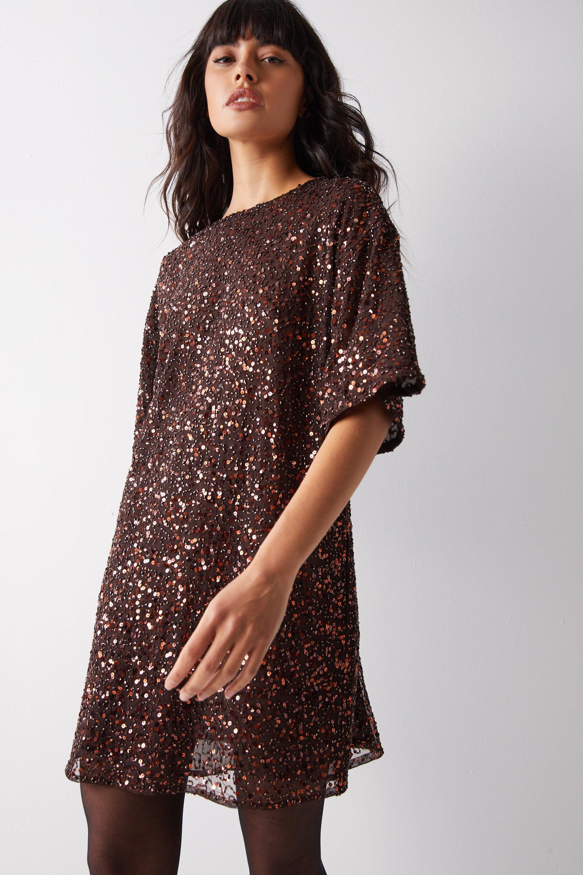 Cluster Embellished Slouch Tee Shirt Dress
