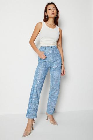 Stradivarius - Petite straight leg 90s jeans with rips in blue-Blues