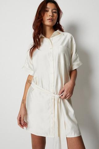 Product Belted Twill Mini Shirt Dress white