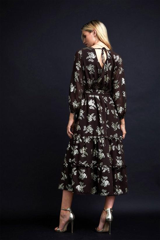 Wallis Floral Foil Print Tiered Midi Dress 3