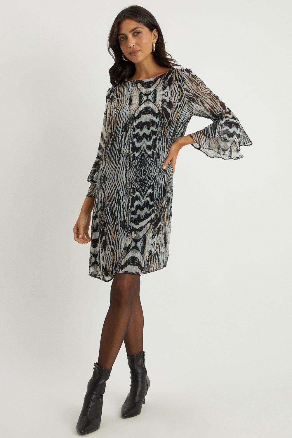 Neutral Animal Fluted Shift Dress