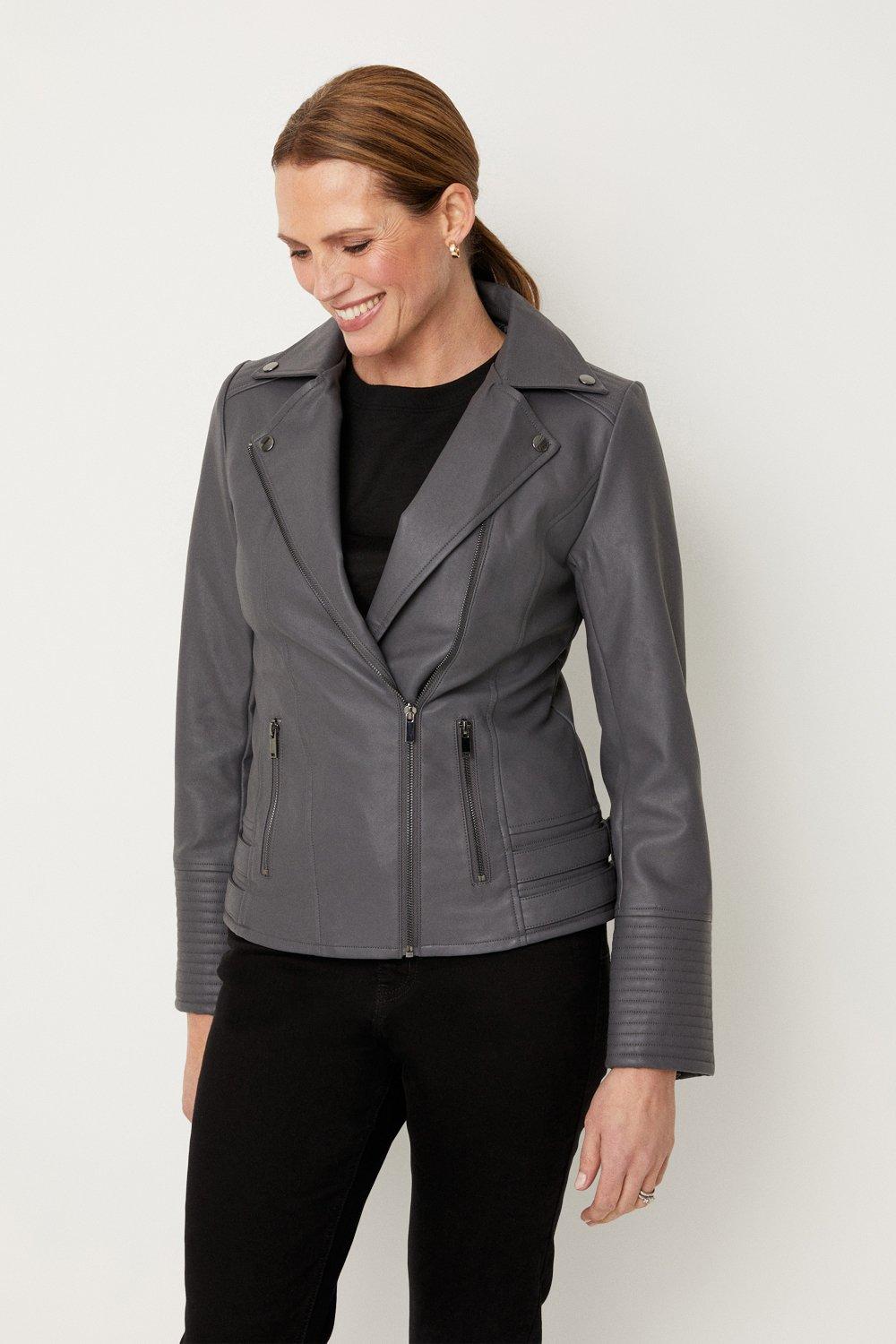 Jackets & Coats | Grey Wallis Biker Jacket Leather Dark Faux 