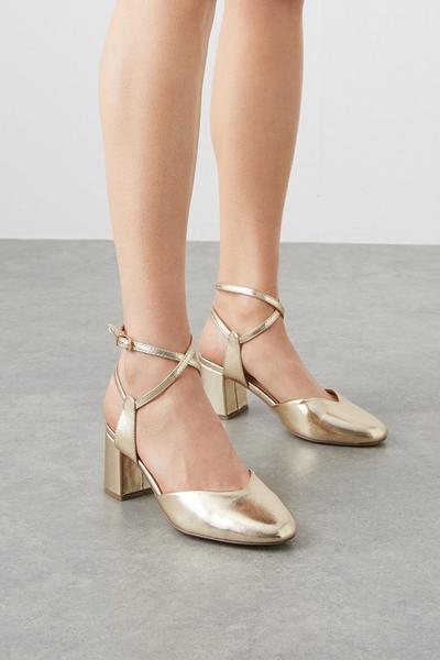 Daphne Ankle Wrap Strap Detail Block Heeled Court Shoes