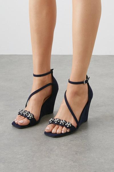 Cecelia Jewel Detail Asymmetric Strap Wedge Sandals