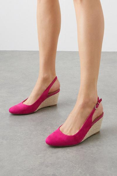 Rose Slingback Almond Toe Low Espadrille Wedge Courts