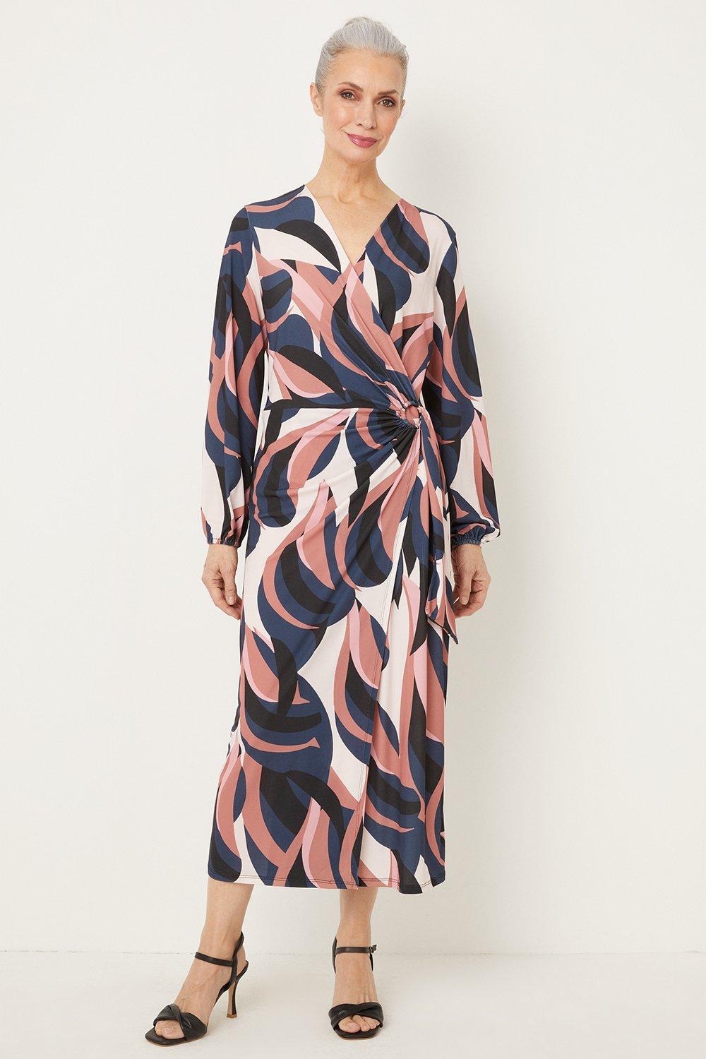 Pink Abstract Jersey Wrap Dress