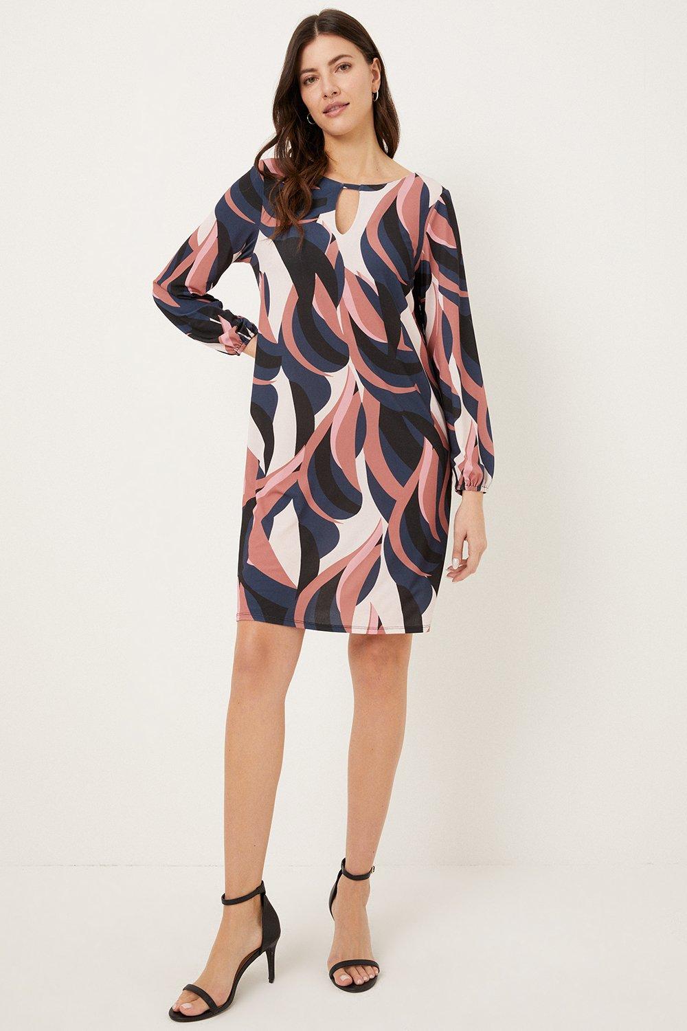 Pink Abstract Geo Jersey Shift Dress