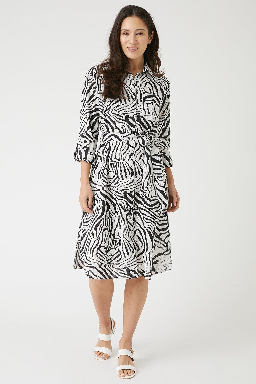 Zebra Print Linen Look Shirt Dress