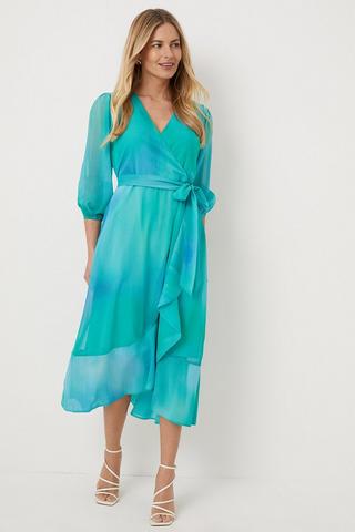 Product Petite Green Ombre Wrap Dress green