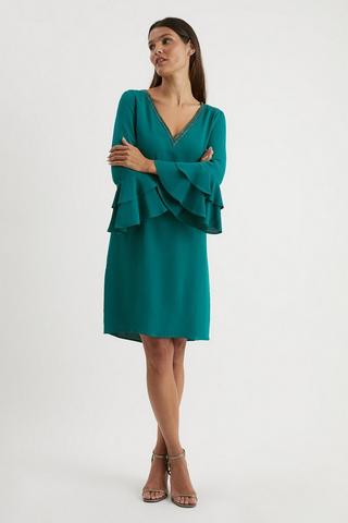 Product Embellished Ruffle Sleeve Shift Dress emerald