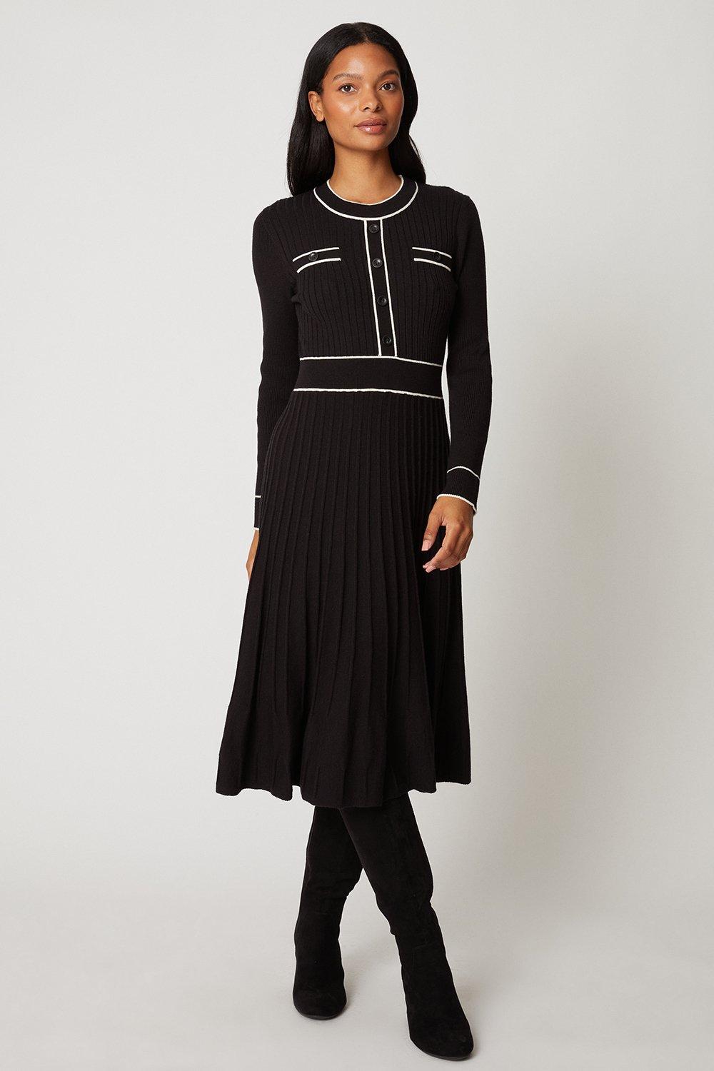 Petite Ribbed Pleated Knitted Dress