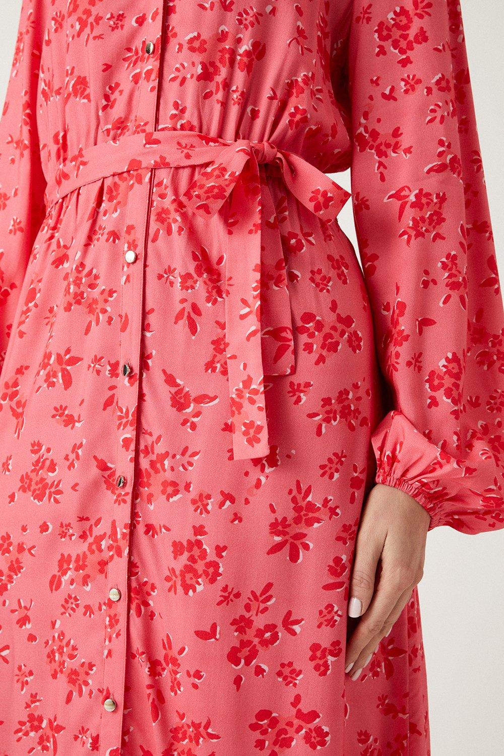 Dresses | Pink Floral Button Through Tiered Midi Dress | Wallis