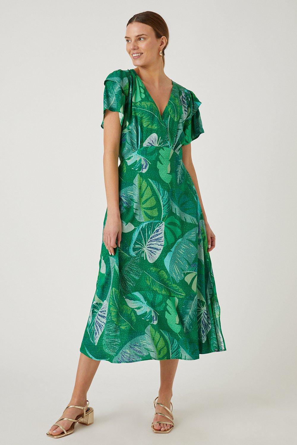 Tall Green Palm Midi Dress