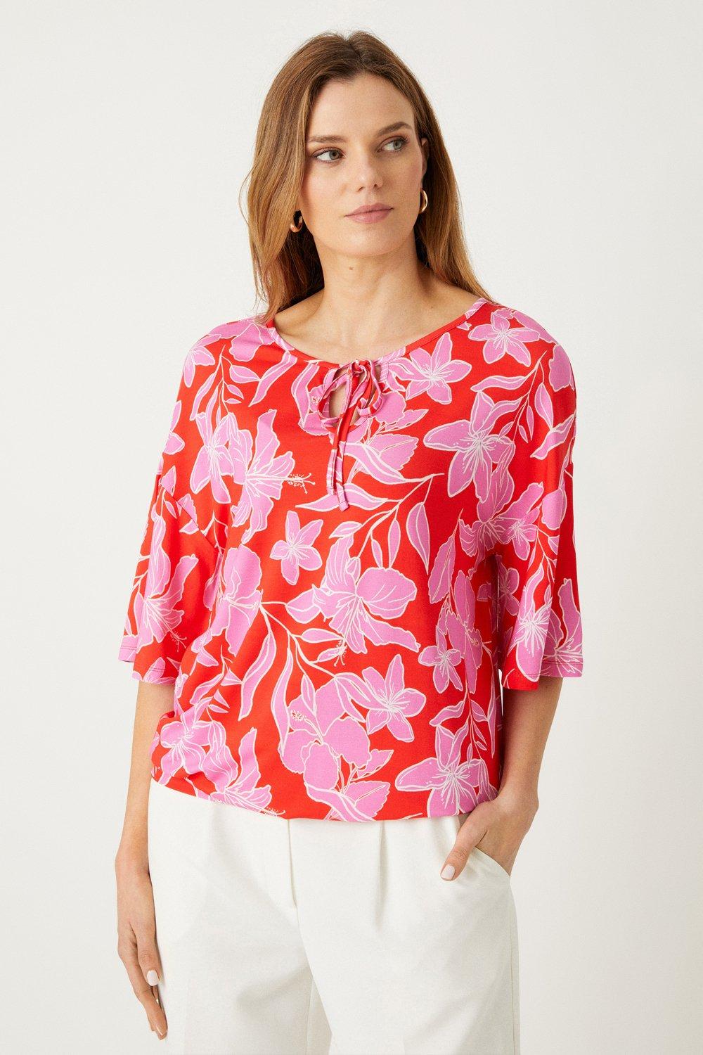 Tops | Pink Floral Bubble Hem Top | Wallis