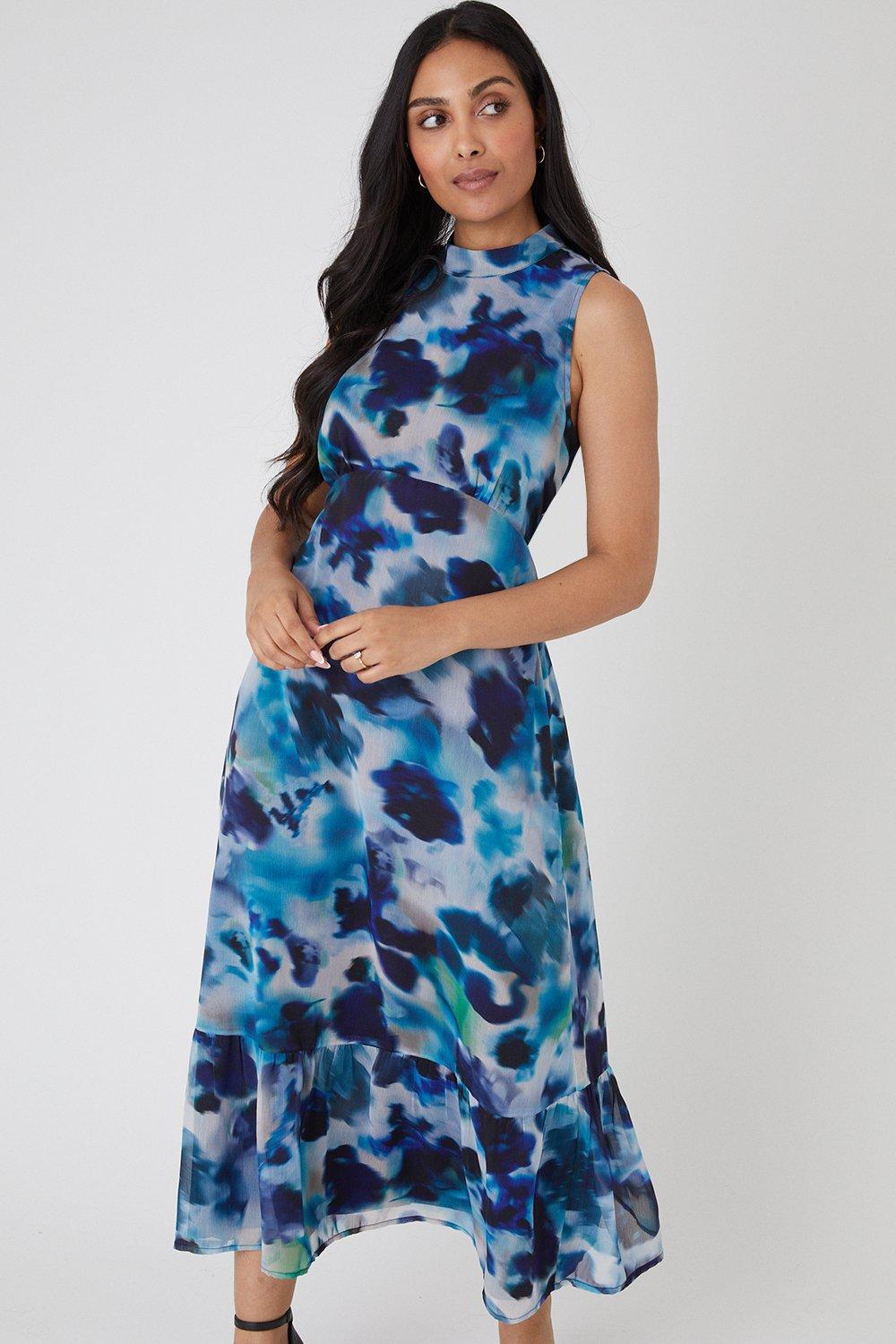 Petite Blue Ombre Sleeveless Midi Dress