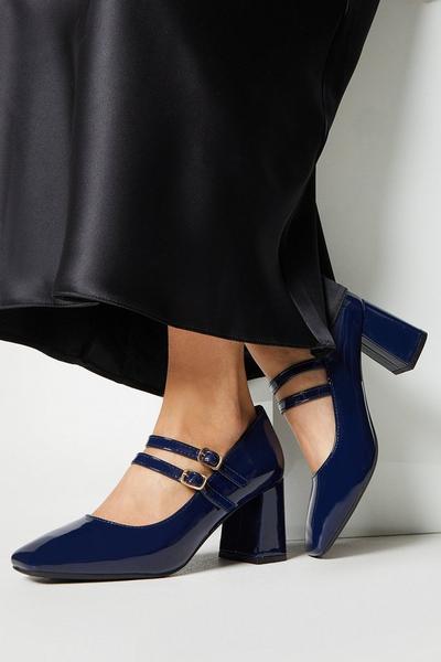 Dylan Patent Mary-jane Square Toe Block Heel Court Shoes