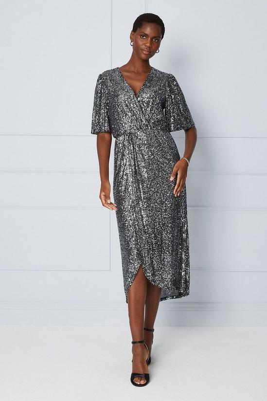Wallis Tall Sequin Twist Wrap Midi Dress 1