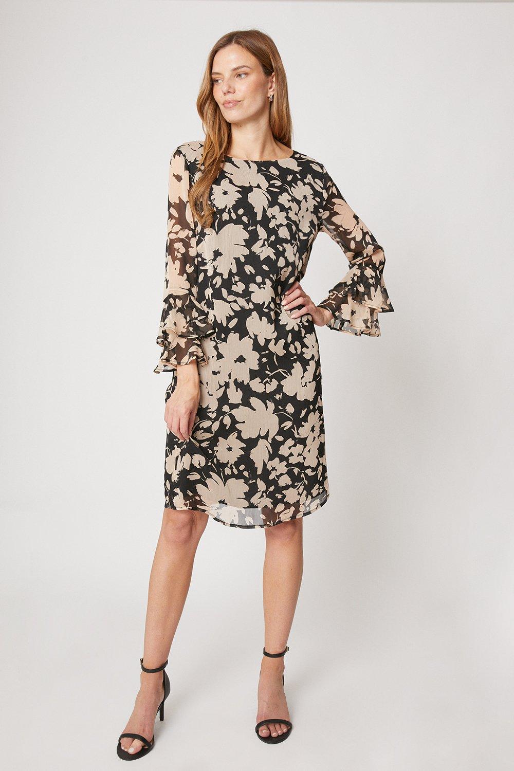Dresses | Tall Mono Floral Flute Sleeve Shift Dress | Wallis