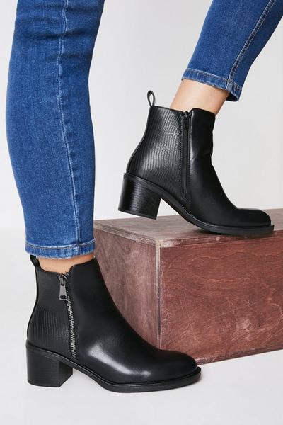 Apricot Side Zip Round Toe Block Heel Ankle Boots