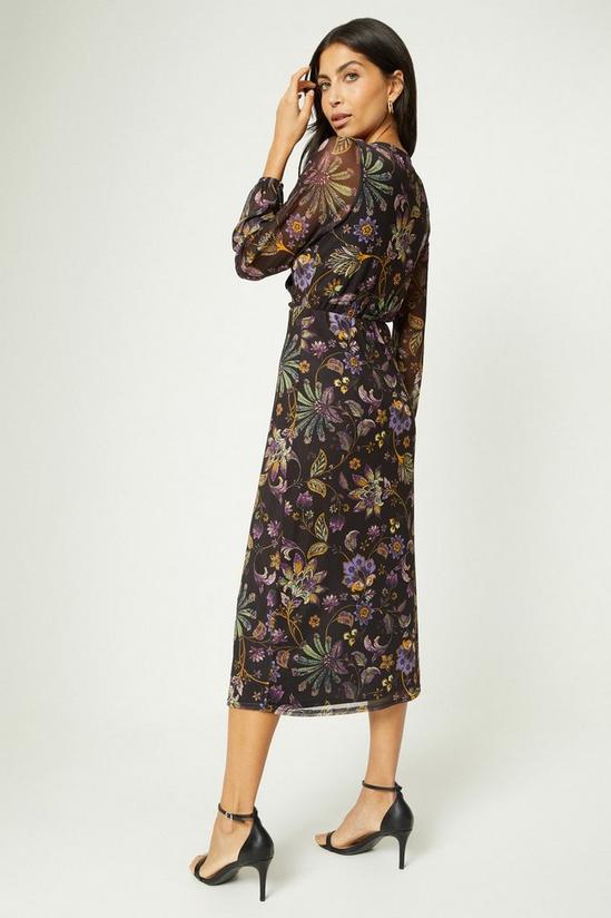 Dresses | Floral Print Mesh Long Sleeve Wrap Dress | Wallis