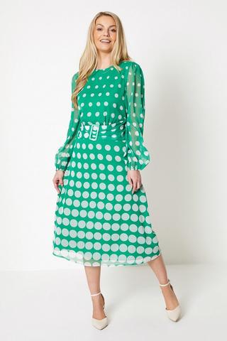 Product Tall Spot Ombre Buckle Belted Midi Dress green