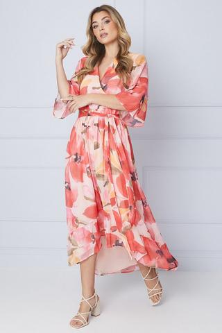Product Kimono Sleeve Hi Lo Wrap Dress pink