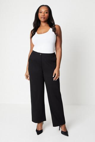 Plus Size Navy Blue Stretch Tapered Trousers