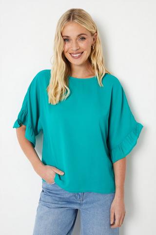 Product Petite Oversized Frill Cuff Top green
