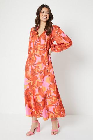 Product Floral Print Wrap Midi Dress pink