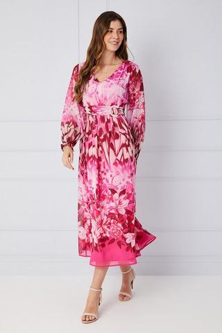 Product Butterfly Print Belted Midaxi Dress pink