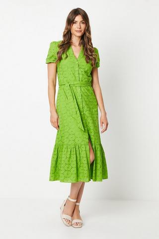 Product Broderie Belted Midi Shirt Dress green