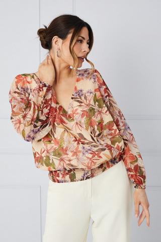 Product Floral Dobby Wrap Blouse cream