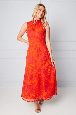 Product Tall Sleeveless Tie Back Midaxi Dress orange
