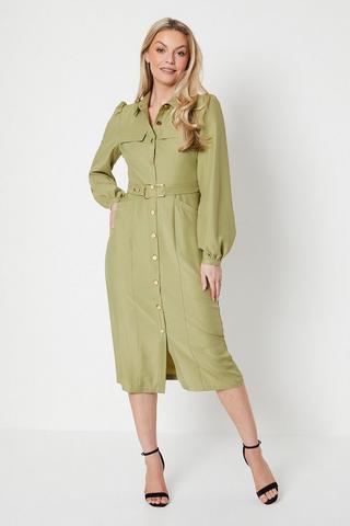 Product Heavy Crepe D-ring Belted Shirt Dress khaki
