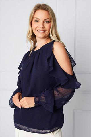 Product Tall Dobby Ruffle Cold Shoulder Top navy
